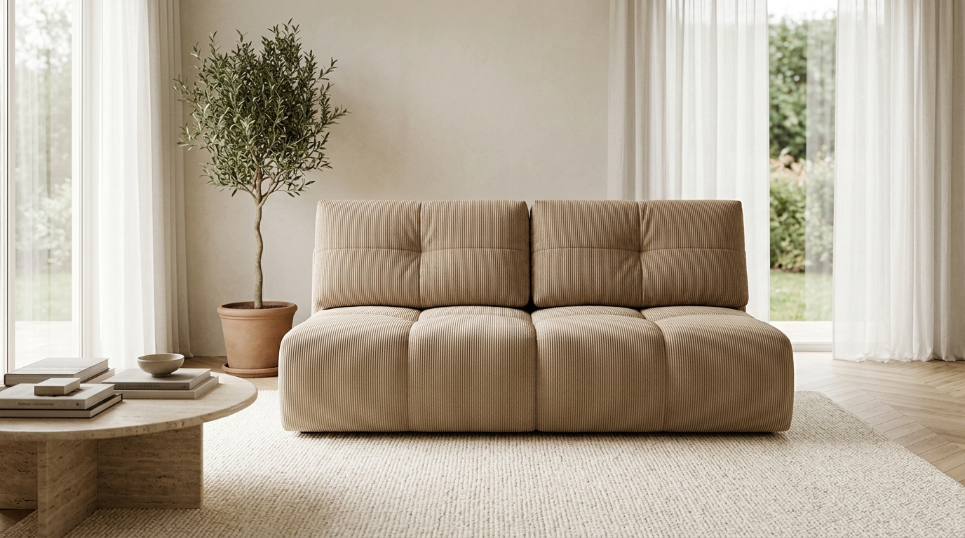 Sofa sztruksowa beżowa bez boczków
