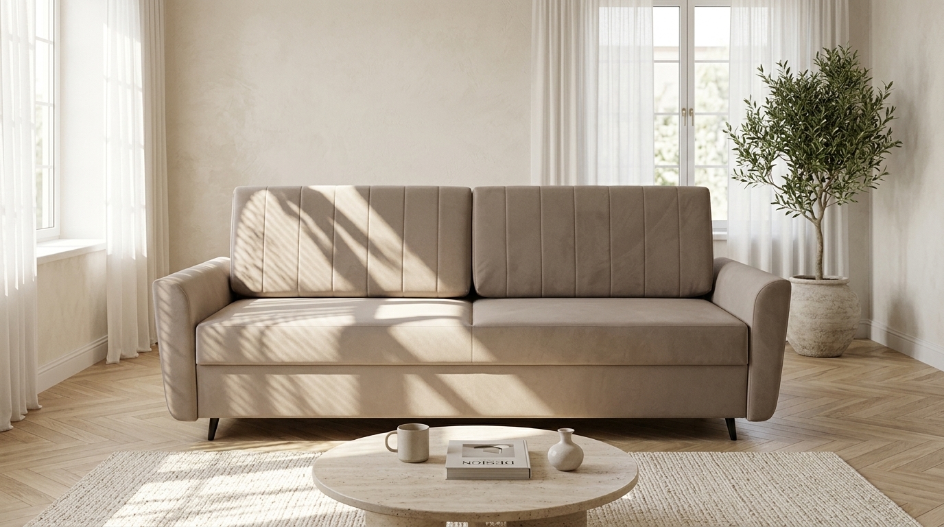 Sofa taupe ze skośnymi boczkami