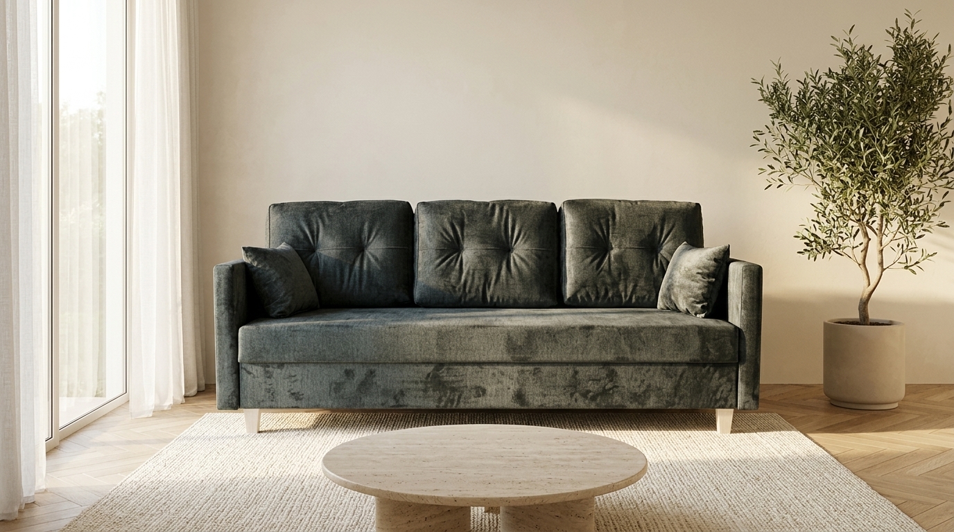 Sofa grafitowa z jaśkami