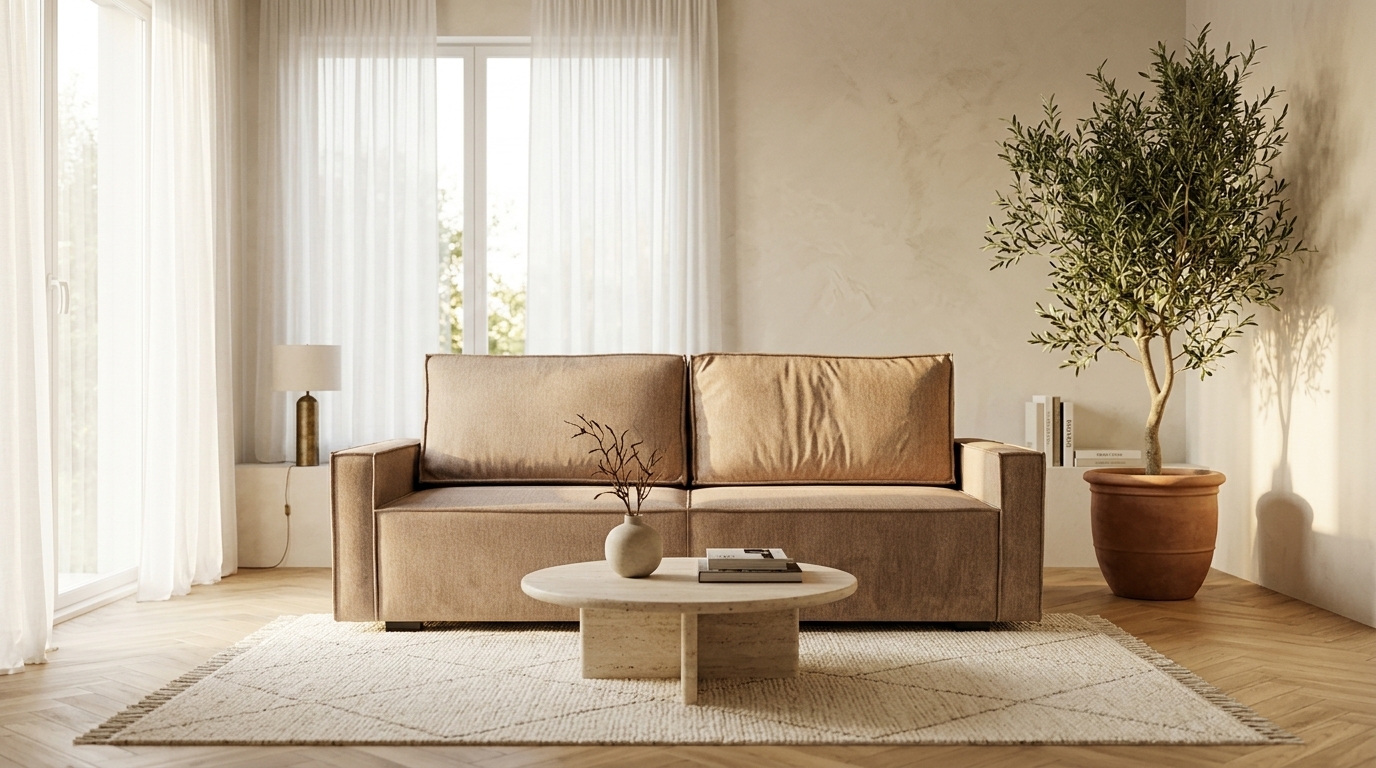 Sofa mocha z szerokimi boczkami